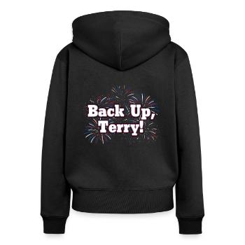 Back Up Terry Funny July 4th - Frauen Premium Bio Zip Hoodie - Schwarz - Hinten - Julia (174cm)