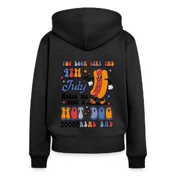 Hot Dog 4 juillet American Patriotic - Sweat à capuche zippé Premium bio Femme - noir - Dos - Julia (174cm)
