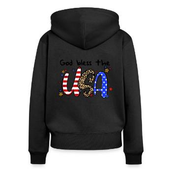 Que Dieu bénisse les États-Unis le 4 juillet - Sweat à capuche zippé Premium bio Femme - noir - Dos - Julia (174cm)