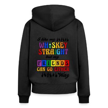 J’aime mon whisky droit mais mes amis LGBT - Sweat à capuche zippé Premium bio Femme - noir - Dos - Julia (174cm)