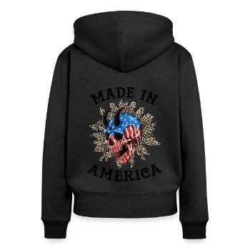 Skull Made In America Drôle 4 juillet - Sweat à capuche zippé Premium bio Femme - noir - Dos - Julia (174cm)