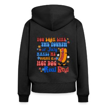 Vous ressemblez au quatrième juillet - Sweat à capuche zippé Premium bio Femme - noir - Dos - Julia (174cm)
