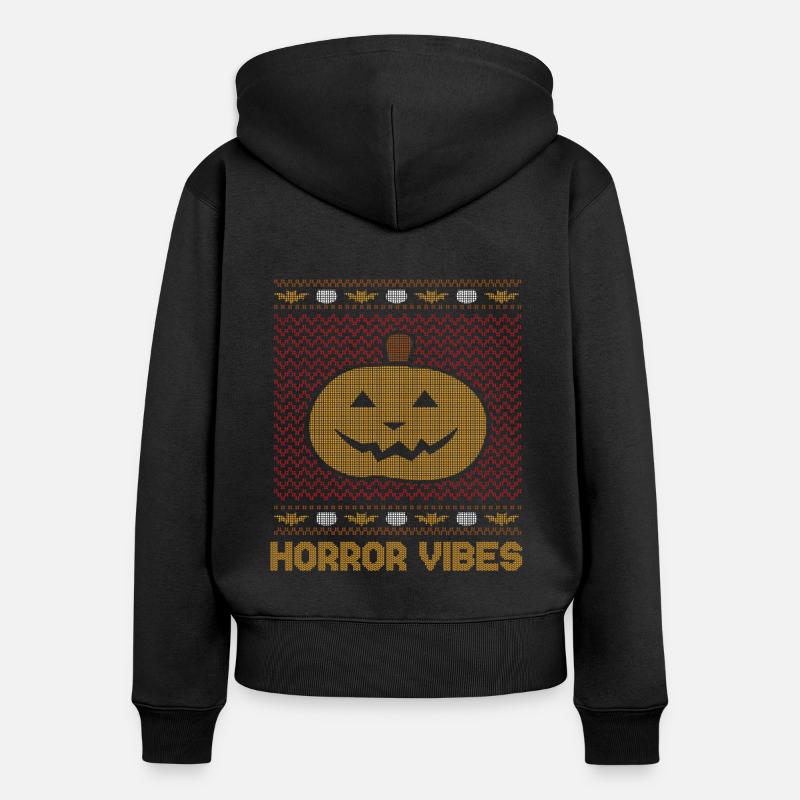 Stitch Pattern Citrouille Créature Horreur Halloween - Sweat à capuche zippé Premium bio Femme - noir