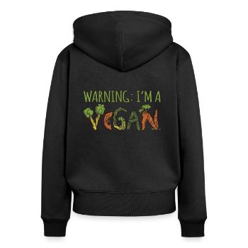 Word Vegetable Vegetarian Warning Vegan - Frauen Premium Bio Zip Hoodie - Schwarz - Hinten - Julia (174cm)