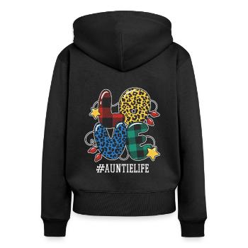 Pattern Aunt Family Love Christmas - Frauen Premium Bio Zip Hoodie - Schwarz - Hinten - Julia (174cm)