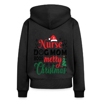 Infirmière Chien Maman Joyeux Noël Drôle d’infirmière - Sweat à capuche zippé Premium bio Femme - noir - Dos - Julia (174cm)