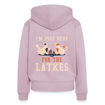 Pour Latkes Cats Juifs de Noël Juifs Hanoukka - Sweat à capuche zippé Premium bio Femme - rose poudré - Dos - Julia (174cm)