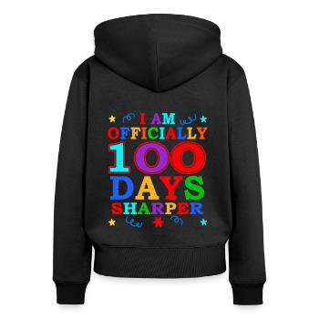 100e jour plus précis 100 jours d’école - Sweat à capuche zippé Premium bio Femme - noir - Dos - Julia (174cm)