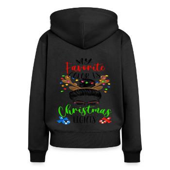 Ma couleur préférée est le chignon désordonné des lumières de Noël - Sweat à capuche zippé Premium bio Femme - noir - Dos - Julia (174cm)