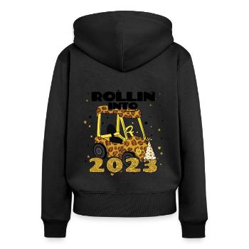 Rolling Into 2023 Tractor Farm 2023 Happy New Year - Frauen Premium Bio Zip Hoodie - Schwarz - Hinten - Julia (174cm)