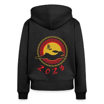 Joyeux Nouvel An Chinois Logo Du Lapin 2023 - Sweat à capuche zippé Premium bio Femme - noir - Dos - Julia (174cm)