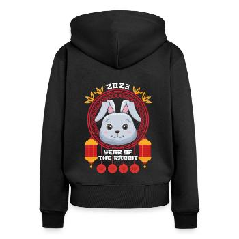 Lapin Hello 2023 Joyeux Nouvel An chinois - Sweat à capuche zippé Premium bio Femme - noir - Dos - Julia (174cm)