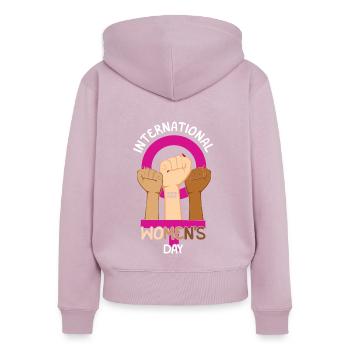 Journée internationale de la femme Soutenez les femmes Poing - Sweat à capuche zippé Premium bio Femme - rose poudré - Dos - Julia (174cm)