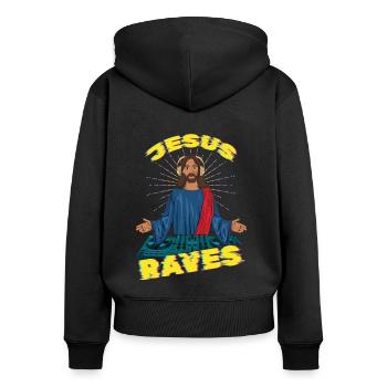 Jesus Raves DJ Raver Rave Hard Techno Dark Tekno - Frauen Premium Bio Zip Hoodie - Schwarz - Hinten - Julia (174cm)