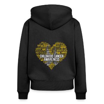 Wortwolke September: Bewusstsein für Kinderkrebs - Frauen Premium Bio Zip Hoodie - Schwarz - Hinten - Julia (174cm)