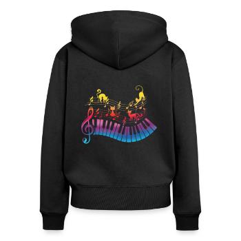 Haustierkatze liebt es, Musiknoten zu spielen Musiker - Frauen Premium Bio Zip Hoodie - Schwarz - Hinten - Julia (174cm)