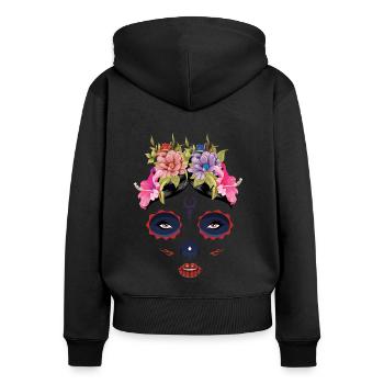 Skelett Gesicht Blumen Muertos Tag der Toten Halloween - Frauen Premium Bio Zip Hoodie - Schwarz - Hinten - Julia (174cm)