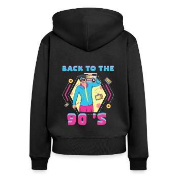 90er Jahre Musik Karneval 90 Retro Party Jahr 1990 - Frauen Premium Bio Zip Hoodie - Schwarz - Hinten - Julia (174cm)