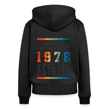Limited Edition since 1978 Birthday Gift - Women's Premium Organic Zip Hoodie - black - Back - Julia (174cm)