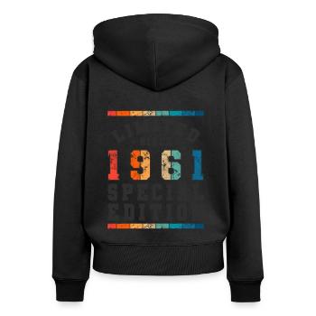 Limited Edition since 1961 Birthday Gift - Women's Premium Organic Zip Hoodie - black - Back - Julia (174cm)