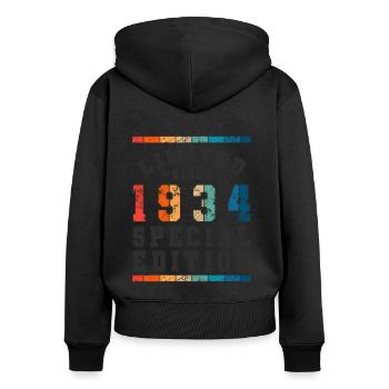 Edition limitée depuis 1934 Cadeau d’anniversaire - Sweat à capuche zippé Premium bio Femme - noir - Dos - Julia (174cm)