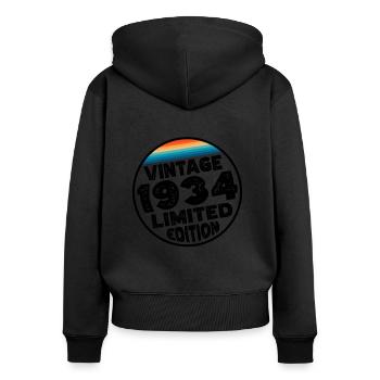 Cadeau d’anniversaire en édition limitée depuis 1934 - Sweat à capuche zippé Premium bio Femme - noir - Dos - Julia (174cm)