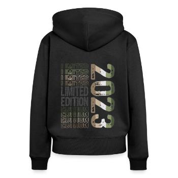 Limited Edition seit 2023 Geburtstag Vintage 2023 - Frauen Premium Bio Zip Hoodie - Schwarz - Hinten - Julia (174cm)