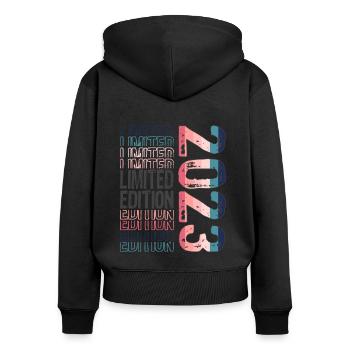 Limited Edition seit 2023 Geburtstag Vintage 2023 - Frauen Premium Bio Zip Hoodie - Schwarz - Hinten - Julia (174cm)