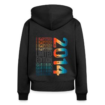 Edition limitée depuis 2014 Anniversaire Millésime 2014 - Sweat à capuche zippé Premium bio Femme - noir - Dos - Julia (174cm)