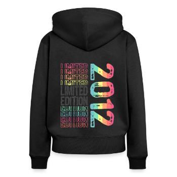 Limited Edition seit 2012 Geburtstag Vintage 2012 - Frauen Premium Bio Zip Hoodie - Schwarz - Hinten - Julia (174cm)