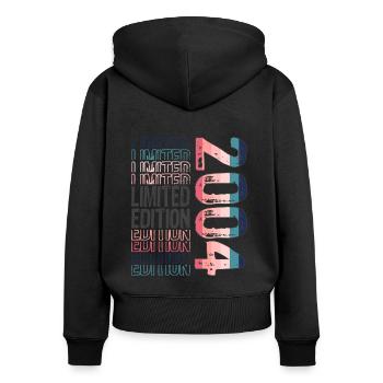 Edition limitée depuis 2004 Anniversaire Millésime 2004 - Sweat à capuche zippé Premium bio Femme - noir - Dos - Julia (174cm)