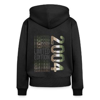 Edition limitée depuis 2004 Anniversaire Millésime 2004 - Sweat à capuche zippé Premium bio Femme - noir - Dos - Julia (174cm)