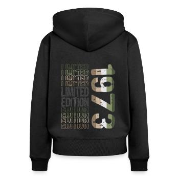 Edition limitée depuis 1973 Anniversaire Millésime 1973 - Sweat à capuche zippé Premium bio Femme - noir - Dos - Julia (174cm)