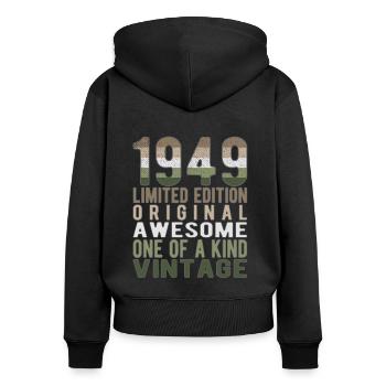 Edition limitée depuis 1949 Anniversaire Millésime 1949 - Sweat à capuche zippé Premium bio Femme - noir - Dos - Julia (174cm)