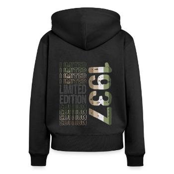 Edition limitée depuis 1937 Anniversaire Millésime 1937 - Sweat à capuche zippé Premium bio Femme - noir - Dos - Julia (174cm)