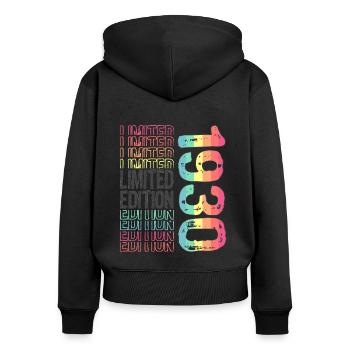 Édition limitée depuis 1930 anniversaire Vintage des années 1930 - Sweat à capuche zippé Premium bio Femme - noir - Dos - Julia (174cm)