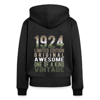 Limited Edition Since 1924 Birthday Vintage 1924 - Women's Premium Organic Zip Hoodie - black - Back - Julia (174cm)