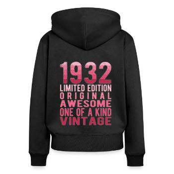 Edition limitée depuis 1932 Anniversaire Millésime 1932 - Sweat à capuche zippé Premium bio Femme - noir - Dos - Julia (174cm)