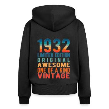 Edition limitée depuis 1932 Anniversaire Millésime 1932 - Sweat à capuche zippé Premium bio Femme - noir - Dos - Julia (174cm)