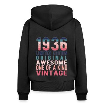Edition limitée depuis 1936 Anniversaire Millésime 1936 - Sweat à capuche zippé Premium bio Femme - noir - Dos - Julia (174cm)