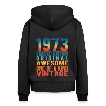 Edition limitée depuis 1973 Anniversaire Millésime 1973 - Sweat à capuche zippé Premium bio Femme - noir - Dos - Julia (174cm)
