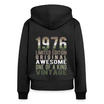 Edition limitée depuis 1976 Anniversaire Millésime 1976 - Sweat à capuche zippé Premium bio Femme - noir - Dos - Julia (174cm)