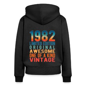 Edition limitée depuis 1982 Anniversaire Millésime 1982 - Sweat à capuche zippé Premium bio Femme - noir - Dos - Julia (174cm)