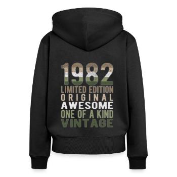 Edition limitée depuis 1982 Anniversaire Millésime 1982 - Sweat à capuche zippé Premium bio Femme - noir - Dos - Julia (174cm)