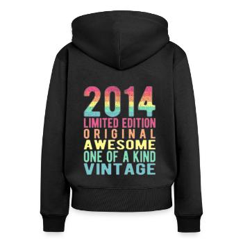 Edition limitée depuis 2014 Anniversaire Millésime 2014 - Sweat à capuche zippé Premium bio Femme - noir - Dos - Julia (174cm)