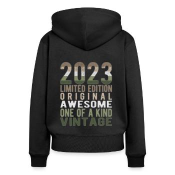 Limited Edition seit 2023 Geburtstag Vintage 2023 - Frauen Premium Bio Zip Hoodie - Schwarz - Hinten - Julia (174cm)