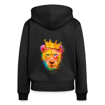 Amoureux du lion, Tête de lion, La Reine Lionne Coloré - Sweat à capuche zippé Premium bio Femme - noir - Dos - Julia (174cm)