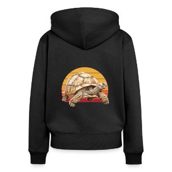 African Sulcata Tortoise - Frauen Premium Bio Zip Hoodie - Schwarz - Hinten - Julia (174cm)