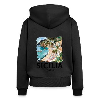 Sicilia Italia, sicilian - Frauen Premium Bio Zip Hoodie - Schwarz - Hinten - Julia (174cm)
