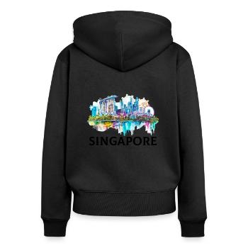 singapore skyline vintage, singapore - Frauen Premium Bio Zip Hoodie - Schwarz - Hinten - Julia (174cm)